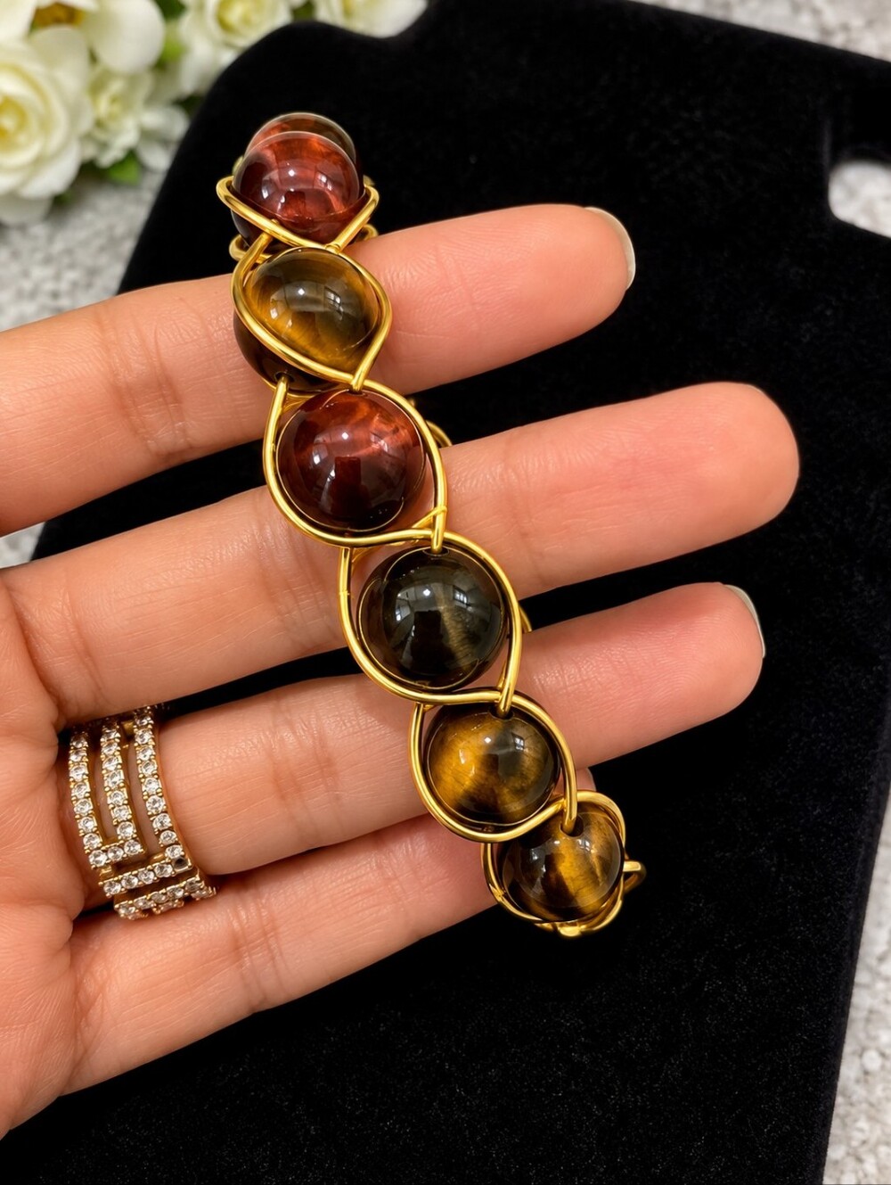 Spiritual Tiger EyeGold Wire Wrapped Stone Bracelet